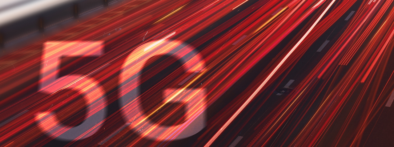 5G new wireless internet wifi connection on cars light trails at night